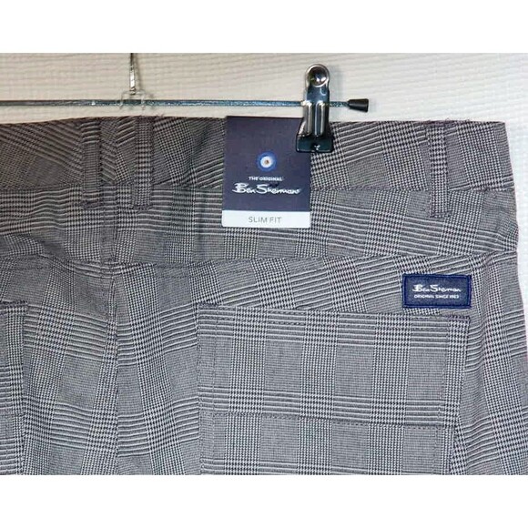 Ben Sherman Plaid Trousers New Slim Fit Charcoal Stretch 38x32 Mens Slacks - Picture 5 of 5